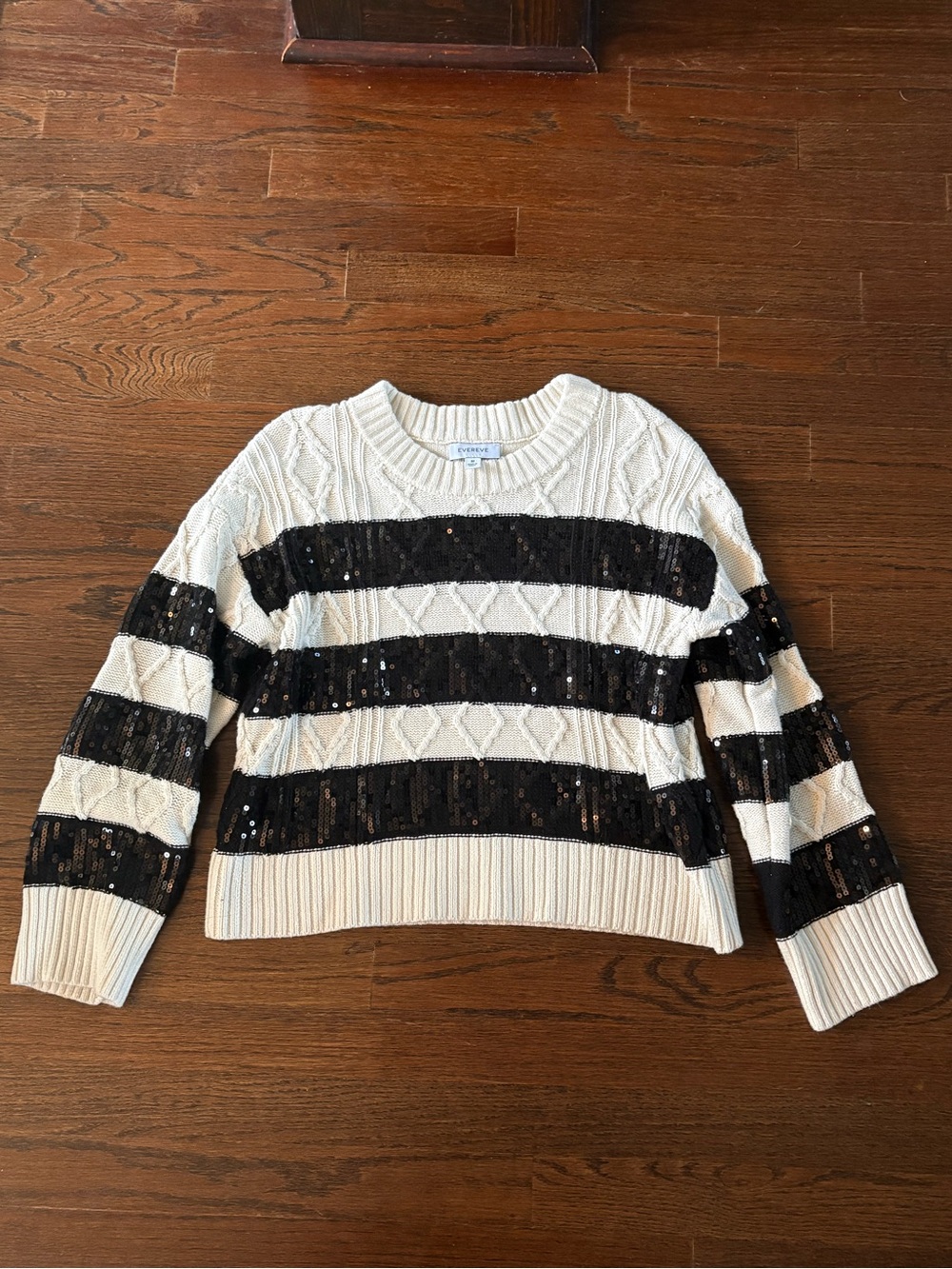 Evereve Crewneck Sweater with Black Sequin Stripes